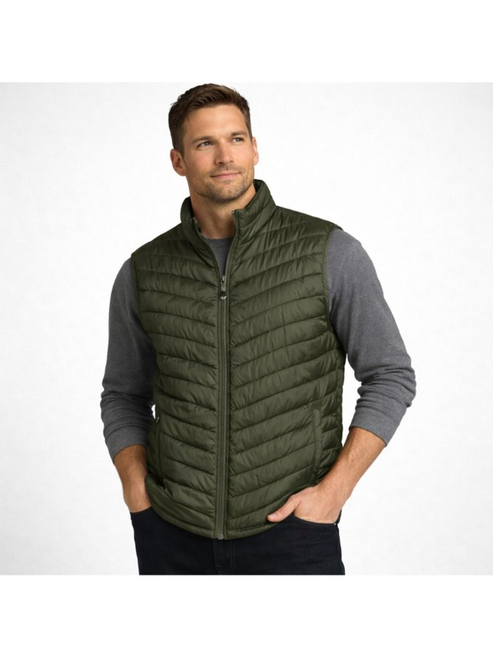 Southern Marsh Mallard Quilted Performance Vest Mens L Dark Olive Nylon Full Zip